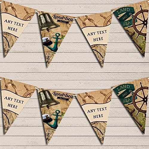 Vintage Nautical Land & Sea Personalized Birthday Party Bunting - Hanging Party Decoration - Birthday Party Banner Garland | Decorative Party Supplies