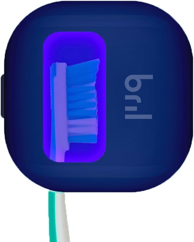Bril UV-C Toothbrush Sanitizer and Holder, Portable Cleaner, Travel Cover, Magnetic Holder, and Rechargeable Case for Any Size Toothbrush, Navy