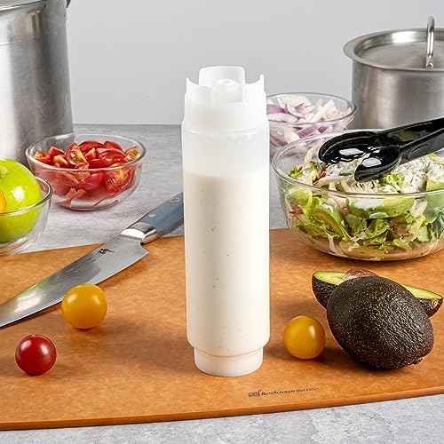 Restaurantware First In First Out 16 Ounce Condiment Squeeze Bottle 6 Refillable Lid FIFO Squeeze Bottle - Precision Dispensing Tip Flexible Clear Plastic Squeeze Bottle For Sauces