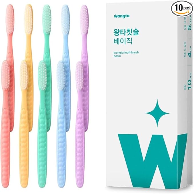 WANGTA Basic – Extra Large Toothbrush – 1.6 inch (4 cm) Wide Head | 4,000 Bristles for Deep Cleaning & Gum Care | Made in Korea Premium Oral Care (10 Pack)