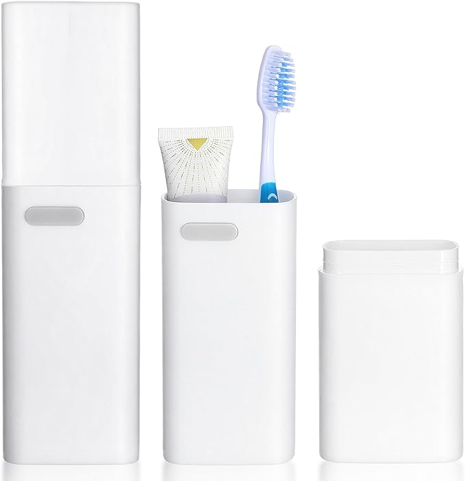 Travel Toothbrush Holder Case Portable Toothbrush and Toothpaste Travel Case with Ventilation Hole Tooth Brush Cup with Cover Storage Container for Traveling Camping Business School Outdoor