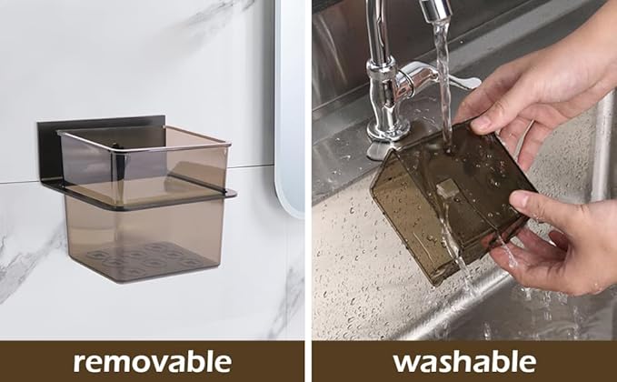 Toothbrush Holder Toothpaste Holder with Wall Mount for Family, Metal Frame & Plastic Black Bathroom Organizer Set with Adhere Tape for Bathroom Toothbrush Toothpaste Floss Razor -one Pack