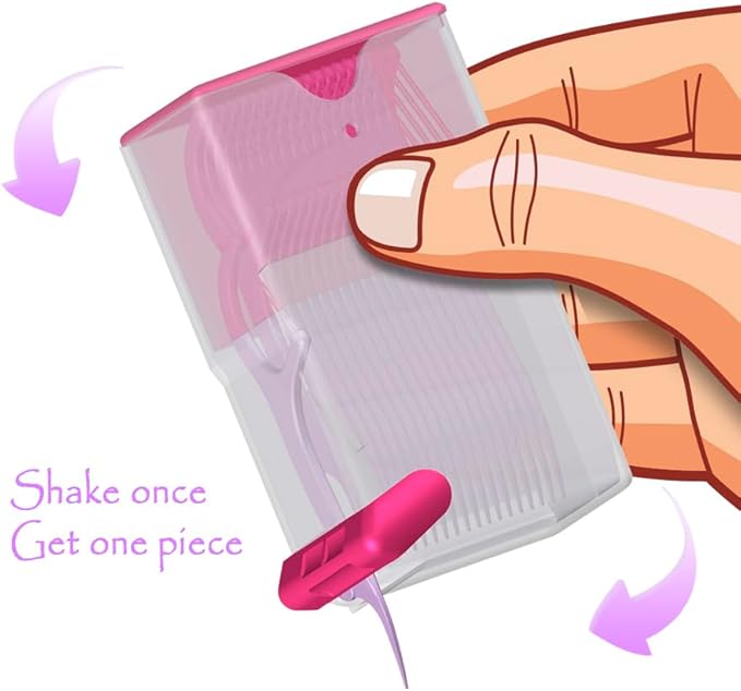 Shaker Dental Floss Picks Travel Case for On-The-Go, Dispenser + Cartridges, Each Cartridge Contains 20 High-Performance Floss Picks (1 Dispenser + 5 Cartridges, Red)