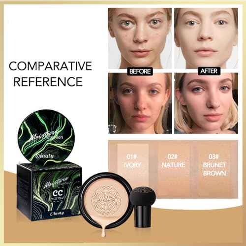 Mushroom Head Air Cushion Foundation, Moisturizing BB Cream Nude Long Lasting Matte Concealer, Air Heads CC Cream Face Makeup (Natural)