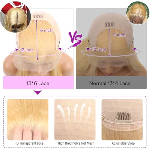 613 Lace Front Wig Human Hair Blonde 13x6 HD Transparent Lace Front Straight Wigs Human Hair Pre Plucked with Baby Hair 613 Blonde Lace Frontal Glueless Wigs Human Hair 180% Density 22 Inches
