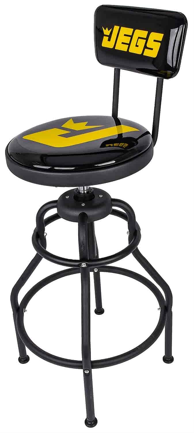 JEGS Adjustable Hydraulic Stool with Backrest [300 lb. Capacity]