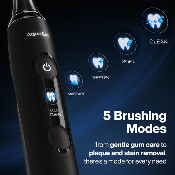 Aquasonic Clinical AQ Ultra-Whitening Smart Toothbrush with Pressure Sensor, LCD Screen & Battery Level Indicator - 2 Brush Heads & Hard Sell Travel Case