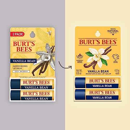 Burt's Bees Lip Balm - Vanilla Bean, Lip Moisturizer With Responsibly Sourced Beeswax, Tint-Free, Natural Origin Conditioning Treatment, 2 Tubes, 0.15 oz.
