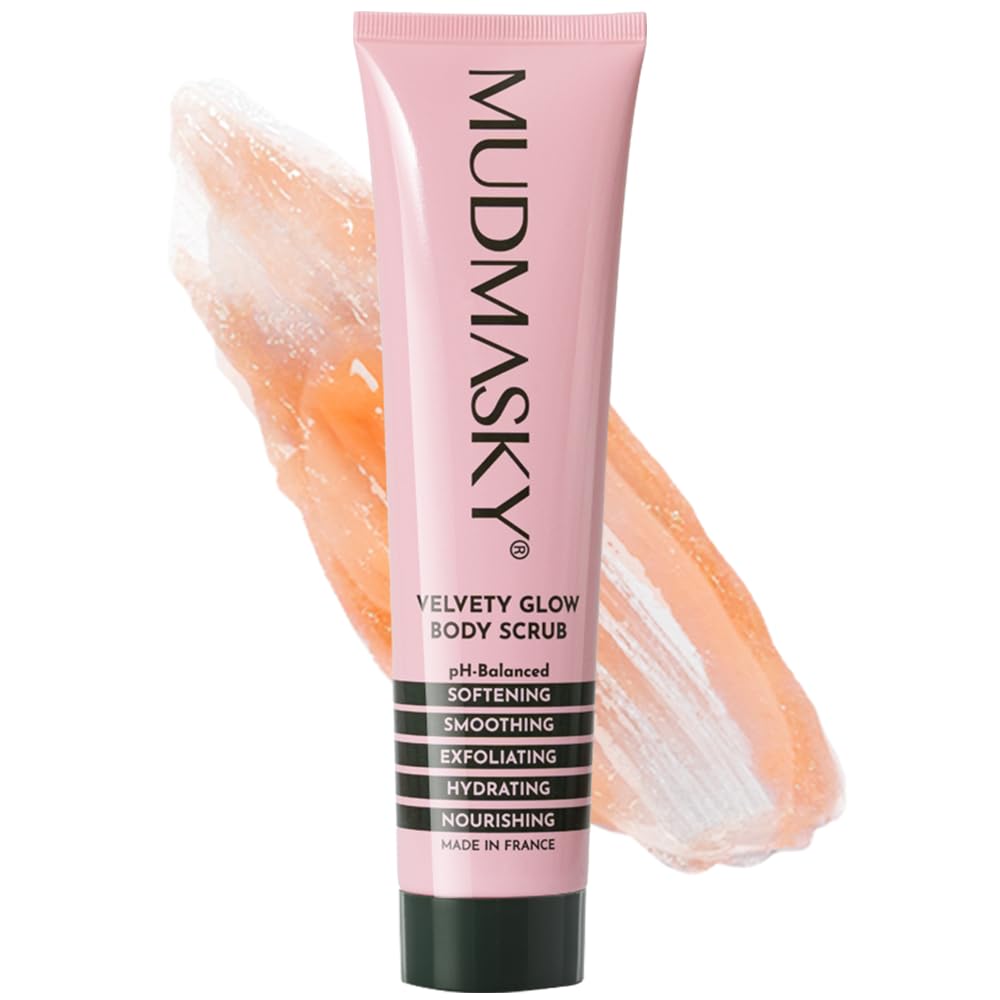 Mudmasky Velvety Glow Body Scrub 6.0 OZ. XXL-size - AS SEEN IN YOUR IPSY GLAM BAG - Exfoliating Bamboo Scrub. Made in France. No harsh chemicals. For Soft, Radiant Skin.