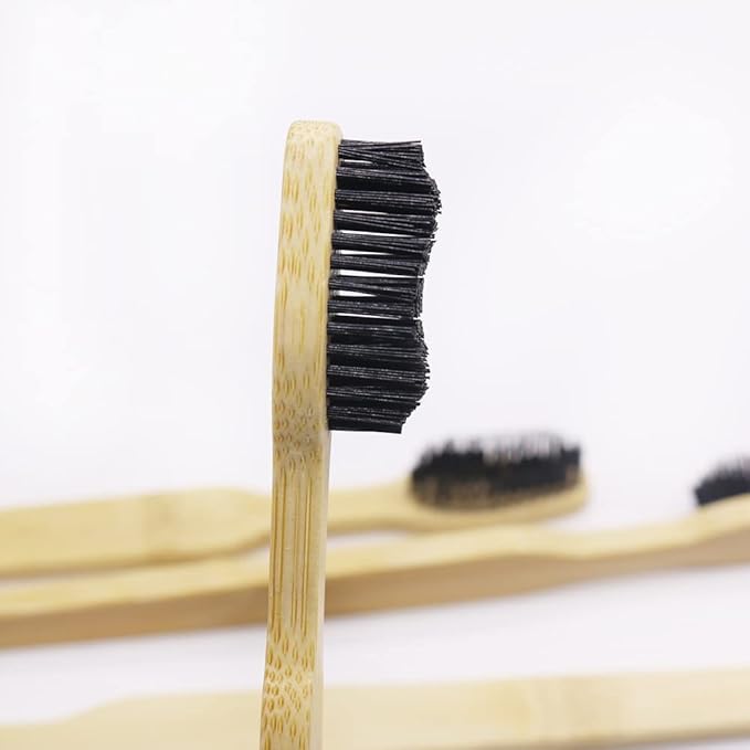 Extra Hard & Firm Bamboo Charcoal Toothbrush Long Head with Wide Thickened Handle Whitening Teeth Pack of 12