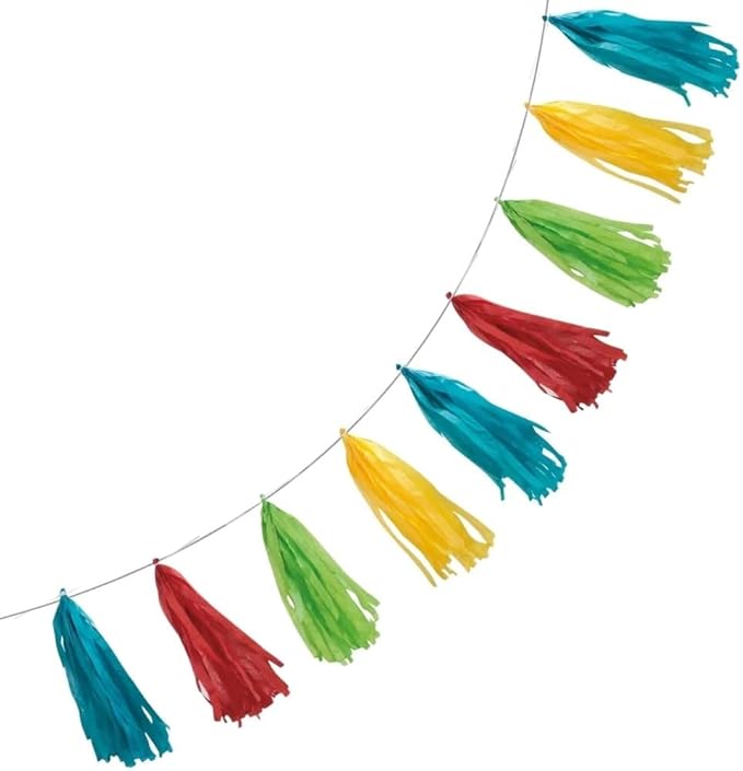 Vibrant Rainbow Tissue Tassel Garland - 9 ft. (Pack of 3) - Eye-catching Paper Tassels, Bright & Unique Decoration - Perfect Party Decor