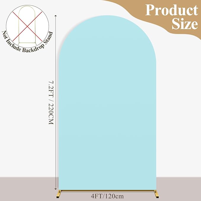 Ledido Wedding Arch Backdrop Cover 7.2FT Arch Covers Fitted Stretchy Spandex Round Top Stand Backdrop Cover for Wedding Banquet Ceremony Birthday Party Baby Shower Event Decoration,Light Blue