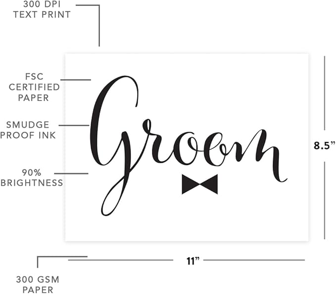 Andaz Press Wedding Party Signs, Formal Black and White, 8.5-inch x 11-inch, Groom, 1-Pack