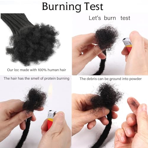 0.8cm Human Hair Locs Extensions 8 Inch 60 Str Loc Extension Black 100% FUll Handmade Human Hair Dreadlock Extension for Woman/Man/Kids Human Hair Locks Can be Curly and Dyed
