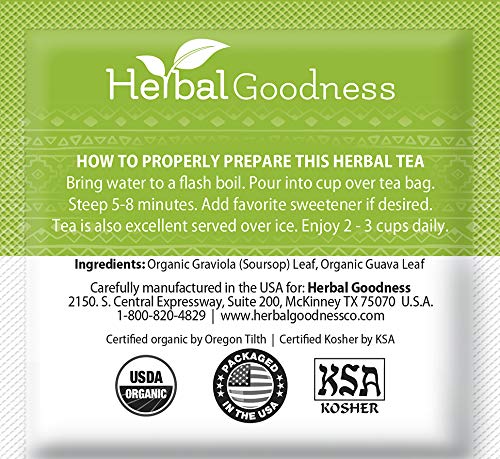 Graviola Leaf Soursop Tea - Organic Soursop Leaves | Hoja de Guanabana Leaves | Cell Support & Regeneration, Calm Relaxation - Caffeine Free - 24 Tea Bags - Herbal Goodness