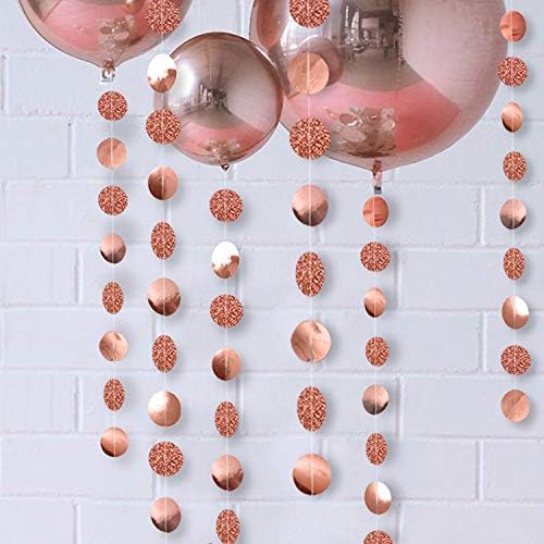 JEYE Glitter Rose Gold Circle Dots Party Garland Decoration Metallic Paper Hanging Streamer Bunting Banner Backdrop Decor for Birthday Wedding New Year(Pack of 2, 26 Feet in Total)