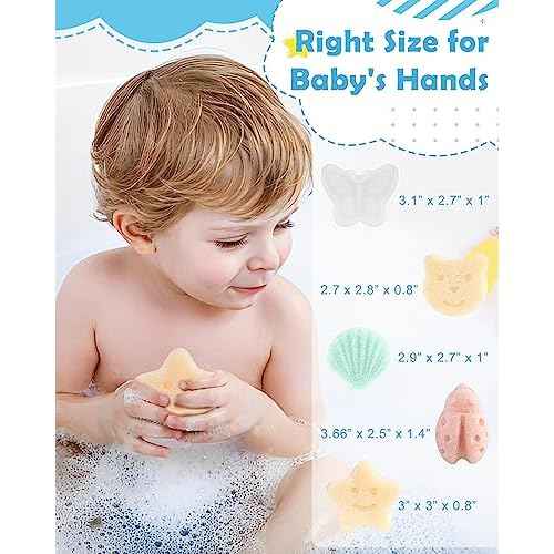 MoHern Konjac Baby Sponge for Bathing, 5Pcs Natural Cute Shapes, Kids Bath sponges for Infants, Toddler Bath time, Plant-Based, Extra Soft