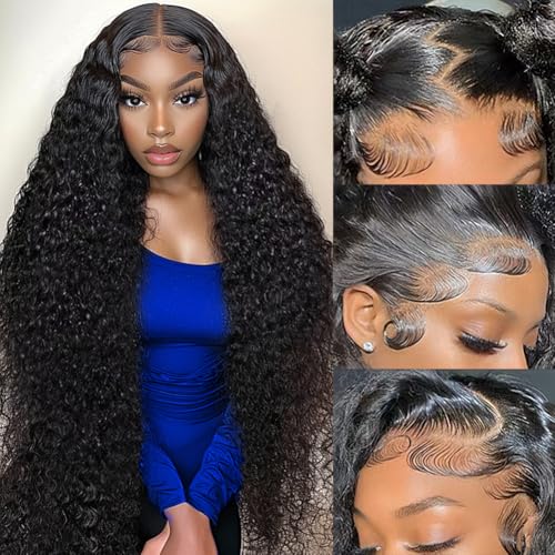 24 Inch Deep Wave Lace Front Wigs Human Hair 200 Density 13x6 HD Lace Frontal Wigs for Women Deep Curly Glueless Wigs Human Hair Pre Plucked with Baby Hair