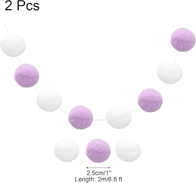uxcell 2pcs Pom Pom Garland 6.6 Ft 30 Balls Colorful Felt Ball Garland for Wall Christmas Tree Decor Birthday Banner Easter Party Decorations, White, Light Purple