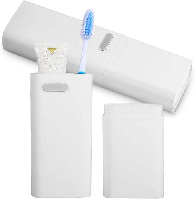 Toothbrush Travel Case Compact Small Toothbrush Holder with Ventilation Hole Portable Multifunctional Tooth Brush Cup with Cover Storage Container for School Camping Business Trip Bathroom(White)
