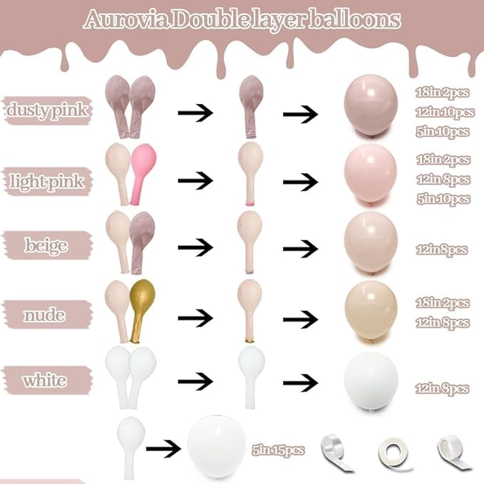 Dusty Pink White Balloon Garland Double Stuffed Baby Pink Nude Beige Balloons Cream Balloon Arch Kit for Boho Baby Shower Easter Birthday Bridal Shower Wedding Mother's Day Party Decorations