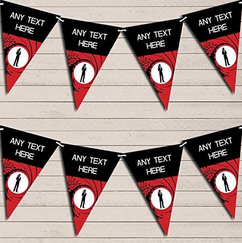James Bond Red Black Personalized Birthday Party Bunting - Hanging Party Decoration - Birthday Party Banner Garland | Decorative Party Supplies