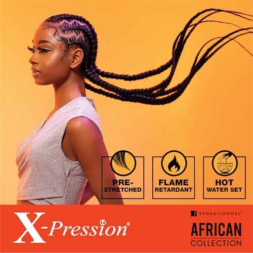 Sensationnel X-pression prestretched braiding hair - 3x braid 58 inch all kanekalon flame retardant synthetic braid for box braids and twists (1 pack, 1B OFFBLACK)