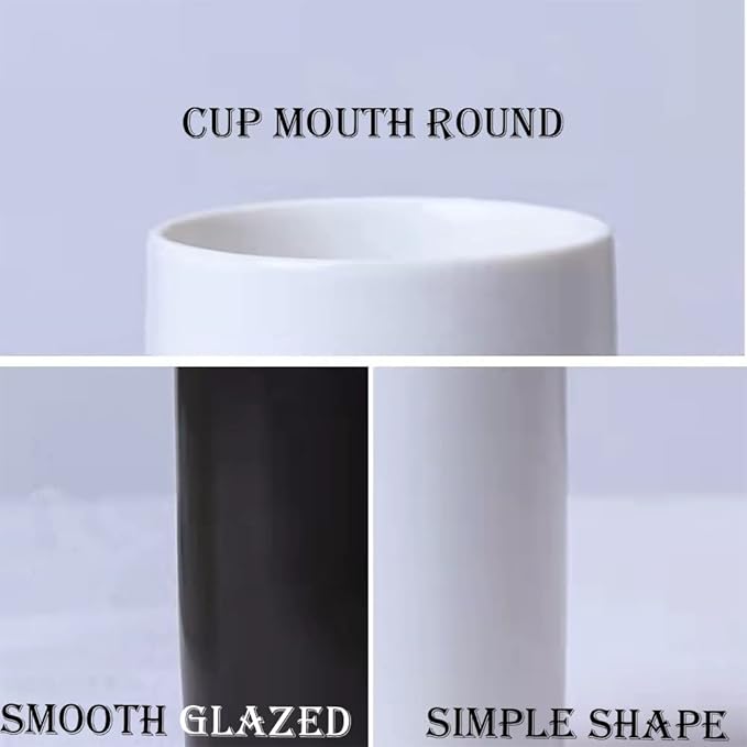 Ceramic Cup Toothbrush Holder, Makeup Brush Holder, Bathroom Organizer, Juice, Milk Cups, 2pcs (White & Black)