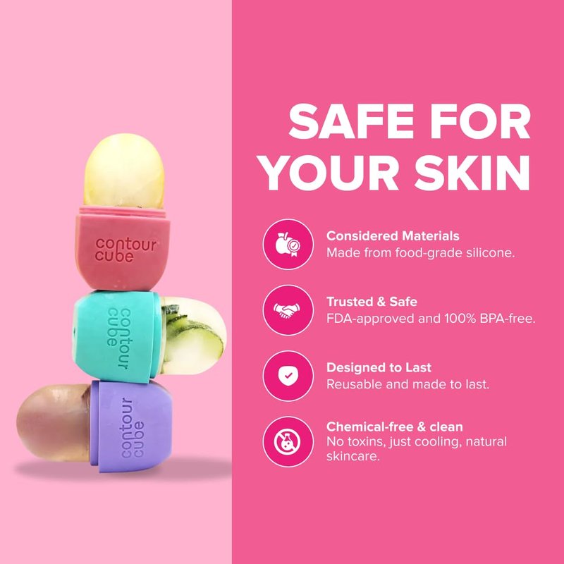 Contour Cube Mini - Revolutionary Ice Roller for Sculpting & De-Puffing - Face Ice Roller & Massager - Ice Mold for Face - Compact Skin Care Tools for Daily Skincare & Travel - Original Pink