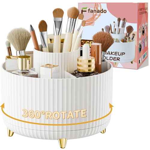 360¡Æ Rotate Makeup Brush Holder Organizer, Makeup Organizers Countertop, Makeup organization and Skincare Storage for Vanity, Desktop, Bathroom (White)