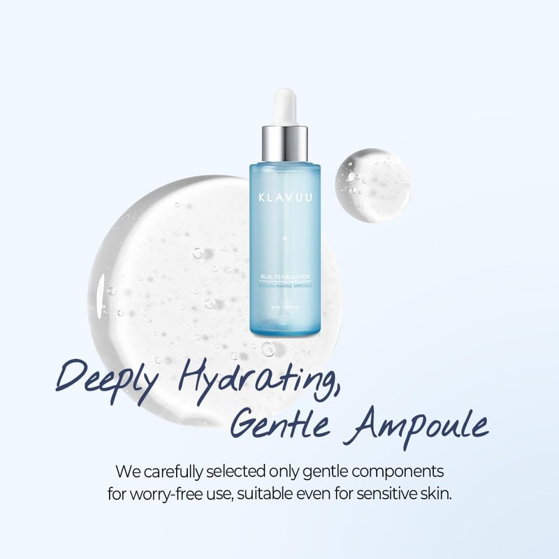 Klavuu BLUE PEARLSATION 8 Hydra Marine Ampoule - Enriched with Hyaluronic Acid for Dual-Layered Skin Hydration & Panthenol Nourishment - Ideal for Sensitive Skin Types – 1.69 floz
