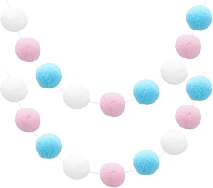 uxcell 2pcs Pom Pom Garland 6.6 Ft 30 Balls Colorful Felt Ball Garland for Wall Christmas Tree Decor Birthday Banner Easter Party Decorations, White, Pink, Blue