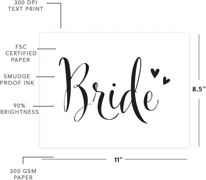 Andaz Press Wedding Party Signs, Formal Black and White, 8.5-inch x 11-inch, Bride, 1-Pack