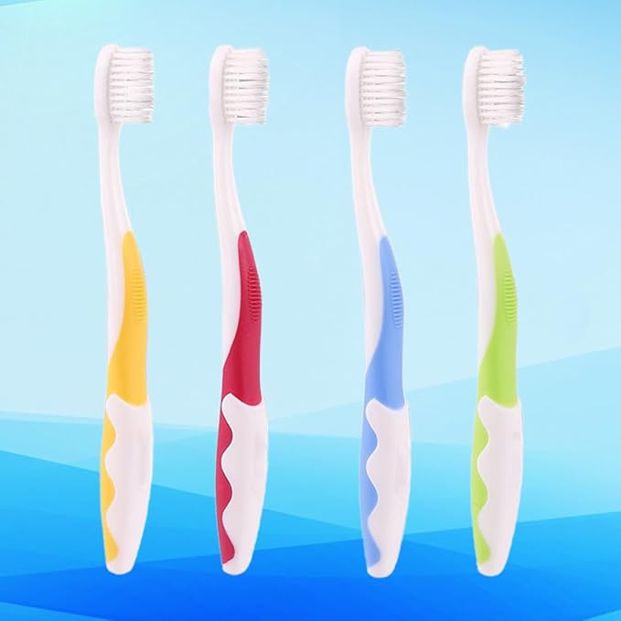 4Pcs Toothbrushes Soft Bristle Oral Care Tool Non-Slip Handle Training Brush for Ages with Comfortable Grip in Green Blue Yellow Red