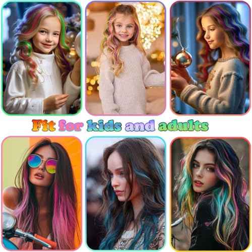 Colored Hair Extensions Clip In, 12 Pieces, 6 Blue + 6 Teal Blue