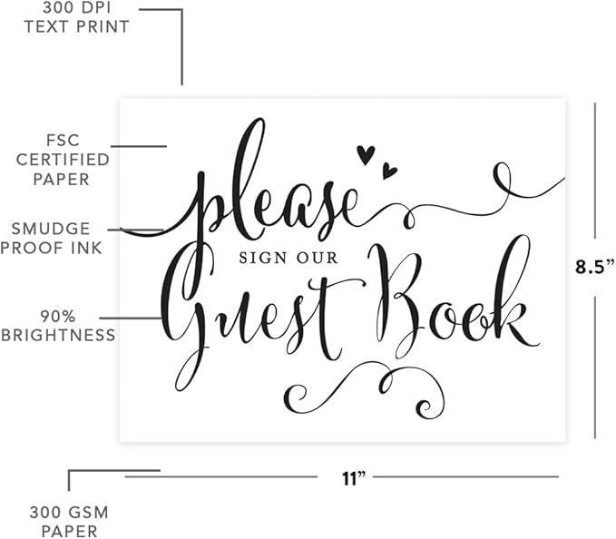 Andaz Press Wedding Party Signs, Formal Black and White, 8.5-inch x 11-inch, Please Sign our Guestbook, 1-Pack