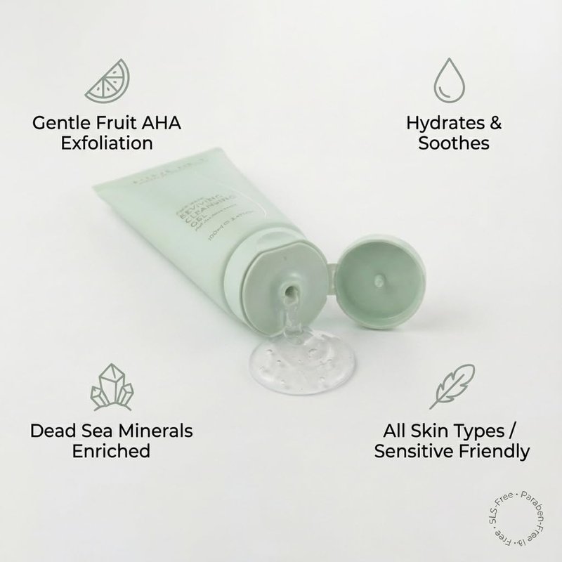 SEACRET Dead Sea Reviving Cleansing Gel - Gentle Facial Cleanser with Fruit AHAs & Minerals, Hydrating Foaming Face Wash, Naturally Scented with Lavender & Sage, All Skin Types, 3.4 Fl Oz / 100 ml