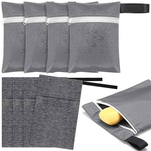 8 Pcs Travel Soap Bar Bag Set, 4 Waterproof & Leakproof Soap Dish Case 4 Foaming Nets Multifunctional Toiletry Shower Gym Essentials Quick Dry Pouch for Camping Enthusiasts(Gray)