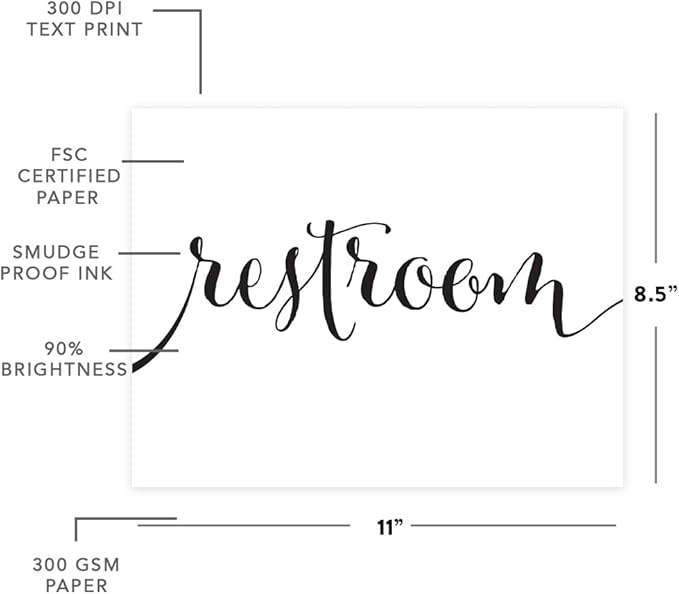 Andaz Press Wedding Party Signs, Formal Black and White, 8.5-inch x 11-inch, Restroom, 1-Pack, Outdoor Event, Directional Sign, Picnic, Luau, Bathroom Print Poster