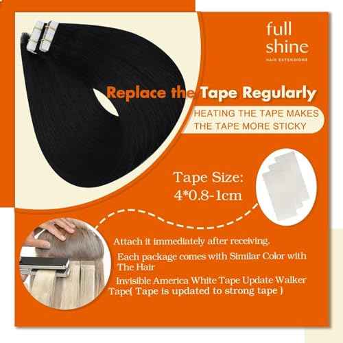 Full Shine Tape in Hair Extensions Human Hair 18Inch Remy Tape ins Human Hair Extensions Color 1 Jet Black Fashion Extension, Seamless Silky Straight Skin Weft 20Pcs 50G Add Length for Wedding