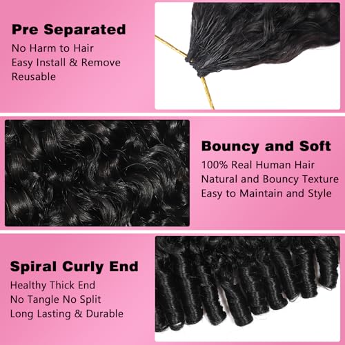 Beauty Queen 3C4A Burmese Curly Human Crochet Hair 18inch 60g Knotless Pre-Separated Feather Crochet Real Human Hair Lightweight Reusable Remy Hair Extensions for Women Natural Black Color