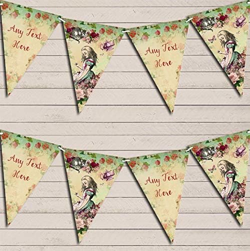 Shabby Chic Floral Alice in Wonderland Personalized Birthday Party Bunting - Hanging Party Decoration - Birthday Party Banner Garland | Decorative Party Supplies