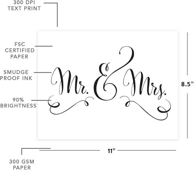 Andaz Press Wedding Party Signs, Formal Black and White, 8.5-inch x 11-inch, Mr. & Mrs., 1-Pack