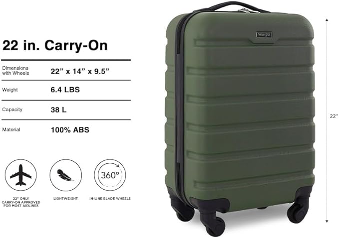 Wrangler 22" Hardside Spinner Carry-On Luggage, Olive