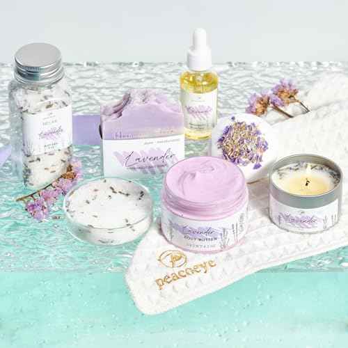 Gifts for Women Spa Gifts Lavender Bath Gift Baskets Relaxing Self Care Gift for Mom Her Sister Wife Auntie Home Bath Kit Care Package Birthday Friendship Gift Ideas