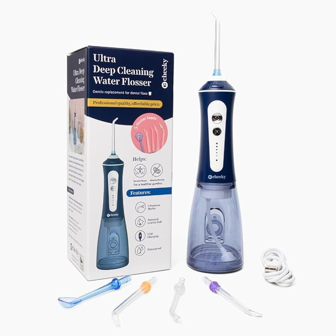 Cheeky Cordless Water Flosser with 5 Floss Heads, 5 Pressure Modes, and Rechargeable Battery, 300 mL Water Tank, Deep Tooth and Gum Cleaning