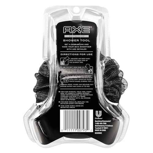 AXE Mens Shower Scrubber Tool, 2-Sided Detailer, Gray Color, Mesh Side for Lathering, Exfoliator for Smoothing Dry, Rough Skin