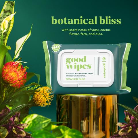 goodwipes Flushable Wipes Travel Size - Extra Large Adult Wet Wipe - On-the-Go Portable Wipes - Sewer & Septic Safe - Hygiene Essentials - Botanical Bliss & Lavender, 108 Count (6 Packs)