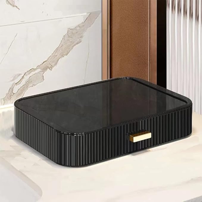 Stackable Cosmetics Organizer Drawers, Bathroom Vanity Makeup Organizer and Storage, Ideal for Desk and Dresser Countertops, Great for Palette, Skincare, Lipsticks, Nail Care-Black