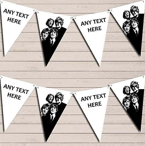 Beatles Black & White Personalized Birthday Party Bunting - Hanging Party Decoration - Birthday Party Banner Garland | Decorative Party Supplies